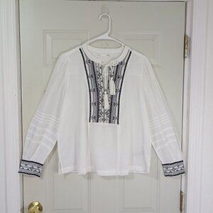 Sfera Blouse Casual Embroidered Boho Womens Tassel Tie Front & Buttoned Cuffs L